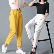 여자 밴딩 바지 린넨 9부 팬츠
