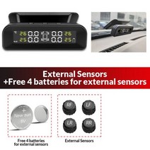 Acceo 스마트 TPMS 자동차 타이어 압력 알람 모니터 시스템 4 센서 디스플레이 태양 지능형 온도 경고, CHINA_K07-External