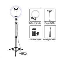 LED 링라이트 selfie ring lamp led with tripod stand 휴대 전화 홀더 usb ring lamp 사진 조명 메이크업 youtube tiktok, 0.6m 블랙