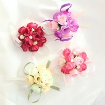 브라이덜샤워 조화 꽃팔찌 웨딩 팔찌 4color [플라워 셀프 우정 스냅 촬영 소품 악세사리 손목코사지], 피치