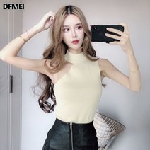 DFMEI 니트나시 여사각 블랙 민소매 언밸런스 홀더탑