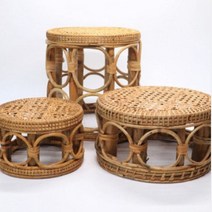 HK67 미얀마 내추럴 등나무 라탄 스툴 의자 미니 테이블 6종, 3