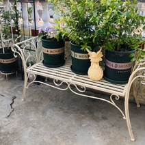 빈티지 엔틱 2인용 철제 벤치 소파 야외 공원 정원 단독 주택 의자 베란다 발코니, 레트로 베이지