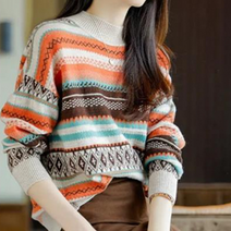 에스닉 배색 패턴 스웨터 니트 325