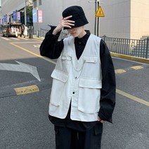 남자 정장 베스트 패딩 조끼 새로운 남성과 여성 캐주얼 조끼 한국 버전 트렌드 느슨한 Ins 단색 일본 힙합 대형 사이즈 툴링 올 매치 2021