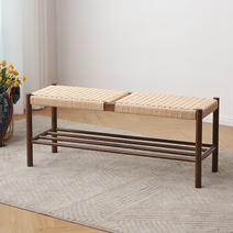 라탄벤치 롱 스툴 우드 체어 대기석 식당 카페 2인용, 호두색 110 cm