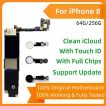 아이폰 8 용 플레이트 메인 보드 언락 마더 터치 ID 포함/불포함 로직 풀 칩 지원 IOS 업데이트, 01 64GB No TouchID