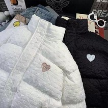 소수의 디자인감 하트 마름모꼴 격자 면옷 외투 여자 겨울 커플룩 두꺼운 칼라 면복 남자 붐