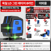 레이저 레벨기 4D 8/12/16 라인 그린 블루 수평기 측정기 공구, 그린라이트, 8선 배터리2개+기본구성