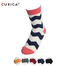 [쿠비카]지그재그 배색 중목 여성양말 SCS104