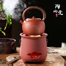 1인용 화로 화로대 숯불 굽기 수제 붉은 진흙 작은 풍로 올리브 숯 다기 가정용 명화 끓이기 차 물도자기, 만보로+부귀자사거량 포트 용량 800ml