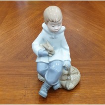 (엔틱빈티지) 스페인 야드로 나오 도자기 인형 피겨린(토끼와 소년)