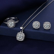 모이사나이트 원석 합성 인공 다이아몬드 ox head moissanite diamond jewelry set 925 스털링 실버 파티 결혼 반지 귀걸이 목걸이 여성용 신부 세트