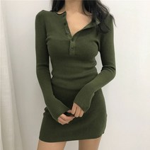 골지 버튼 슬림원피스 RO211