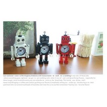 빈티지 스틸 팔 작동 깡통로봇 알람시계 공시생 운동, 레드