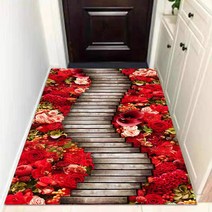 3D 입구 매트 홈 입구 발 패드 복도 현관 패드, 레드 플라워_90CM×100CM