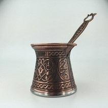 터키 식 커피 추출 기 버터 구리 포트 체즈베 동 이브릭 주전자 잔 팟 메이커 Copper turkish coffee cup set 에스프레소 with anatolian 튤립, 어두운 색 냄비