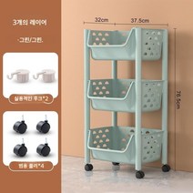 욕실앞 수납장 이동식 선반 화장실 수건 수납대, 3개의 레이어, 그린 3겹 B타입(롤러 4개 포 이동 자유)