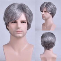 군인가발 20대남자가발 투블럭가발 남자패션가발 남성통가발msiwigs 남성 짧은 스트레이트 가발 옴 브레 그레이 브라운 합성 가발 화이트 남성용 헤어 양털 현실적인 천연 헤드, 10인치, 은회색