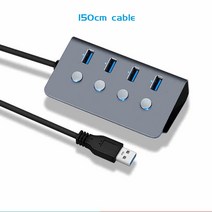 서브 컨트롤 스위치 4 포트 USB 3.0 허브 알루미늄 합금 60/100/150cm 케이블 최대 5Gbps 데스크탑 노트북 용 멀티 분배기, 150cm No Charger