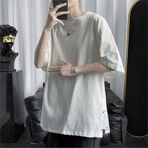 남자 봄 여름 힙한 옆절개 버튼 박시핏 반팔 티셔츠 (7062798)