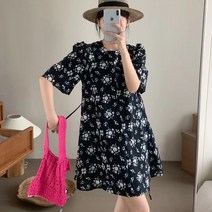 작은 키의 플라워 원피스 여 여름 동대문 한국판 라운드 퍼프 소매 스커트