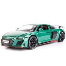 1:24 신형 아우디 R8 V10 퍼포먼스 다이캐스트 장식 토미카 미니카 장난감 스포츠카 슈퍼카, 녹색 + 디스플레이 커버