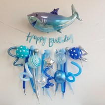 블루 상어 돌고래 생일 풍선 가랜드 세트, 블루샤크