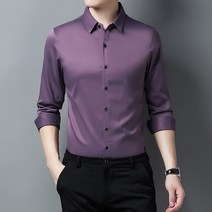 남성 긴팔 비지니스 셔츠 고급셔츠 실크 새틴 솔리드 럭셔리 셔츠