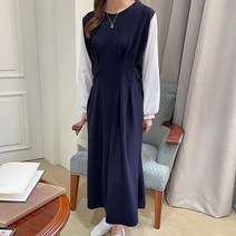 마이시즌 여성용 다트 핀턱 블라우스 원피스