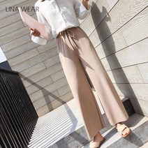리나웨어 여성 쉬폰 밴딩 팬츠 찰랑 스판 와이드 통바지