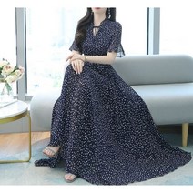 잇츠스타일 시원한 바다컬러의 조약돌패턴 쉬폰 롱원피스