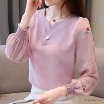 스타일아유 블라우스 꽃자수 쉬폰블라우스 여성스러운 기본블라우스 봄결혼식하객패션 오피스룩 [AXA6BL219A]