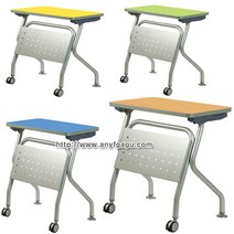 HS-1인용폴딩책상 곡면 학원용책상 학생 학교 학습용 교육 공부방 접이식 수강용 이동식 연수용, 노란