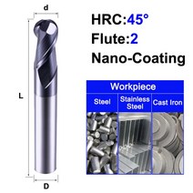 MZG 볼 엔드 밀 2 플루트 HRC45 나노 코팅 하드 스틸 주철 황동 카바이드 도구 텅스텐 밀링 커터, 01 2F45C_01 R0.5X4X50L