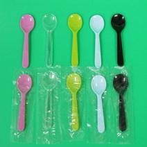 아이스크림스푼 소 스푼 (1개) 8.5cm / 수저 일회용 플라스틱 벌크 개별 낱개 포장 배달 캠핑 테이크아웃 용기 백색 투명 블랙 베스킨라빈스 샐러드 디저트 도시락, 투명(1개)(개별포장)
