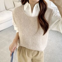 오슈 여성 레이어드하면 단아함 가득 기본핏 그물 니트조끼