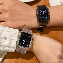 영스피플 애플워치 호환 투명 일체형 스트랩 3 4 5 6 7 8 se 2 밴드 38 40 41 42 44 45 풀커버 시계 줄, 블랙, 42/44/45mm