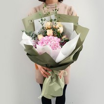 흰내 믹스 중형 꽃다발 수국 장미 생화 꽃배달 서울 경기지역만 배송가능