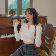 CLL 라운드넥 데일리코디 슬림핏 크롭 가디건 봄 가을 여성 아이템 티 긴팔티 간절기