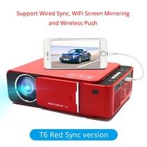 휴대용 프로젝터 가정 캠핑 미니 빔 포터벌 led android wifi 4k full hd 1080p, 협력사, t6 싱크 레드