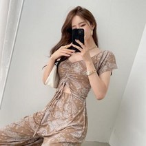 [바보사랑] 여자 반팔 페이즐리 셔링 슬림 배꼽티 스판 점프수트