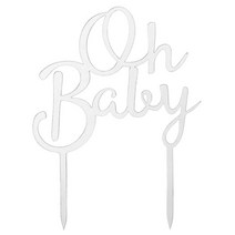 하늘풍선파티 오베이비 아크릴 토퍼 3color / 파티초 파티용품 케이크픽 생일 베이비샤워 돌잔치준비 케익꾸미기 백일상 데코픽, 유광실버