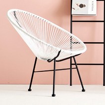 아카풀코 코드 야외의자 에그체어 흔들의자 안락의자 쿠션포함 라탄의자, 화이트, 고정, 블랙쿠션