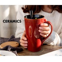 사무실 대용량머그컵 큰컵 500ML, D.화이트 그린 컵+뚜껑+티스푼