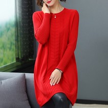 하프기장원피스 중년 엄마 가을옷 미드 롱스웨터 노년 봄가을 계절 와이드 루즈핏 이너티셔츠 겨울 1909523748