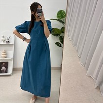 퍼프소매 데일리 뒷밴딩 롱원피스