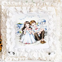 더스티치 십자수 쿠션 패키지 DIY 만들기 세트 캐릭터, 앙상블쿠션-화이트, 1개