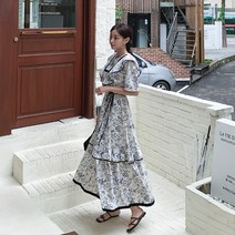 떳다그녀 트얀 반팔 플라워 롱 원피스