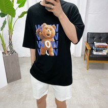 스트릿제이 와우 곰돌이 프린팅 반팔티